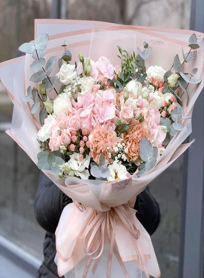 WRAPAHOLIC 20 Sheets Flower Wrapping Paper - 22.4 x 22.4 inch Pink Border Water-Resistant Floral Bouquet Wrapping Paper, Florist Supplies Packaging Paper for Wedding Birthday Gift DIY - Image 5